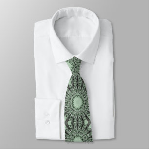 Corbata Mandalas de color verde salvia con patrón inspirad