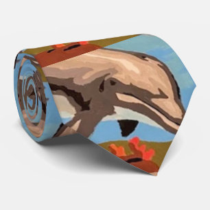 Corbata Mano Pintada Por Número Delfines lúdicos