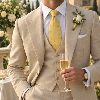Corbata Mantequilla Amarillo Dorado Espiga de Arenque Raya