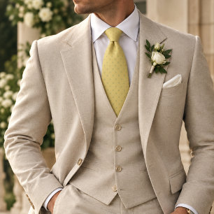 Corbata Mantequilla Amarillo y Pistacho Lujo Micro Lunares