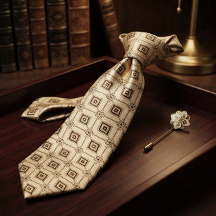 Corbata Mantequilla y diamante geométrico de chocolate