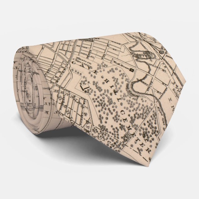 Corbata Mapa de época de Louisville Kentucky (1873) (Enrollado)