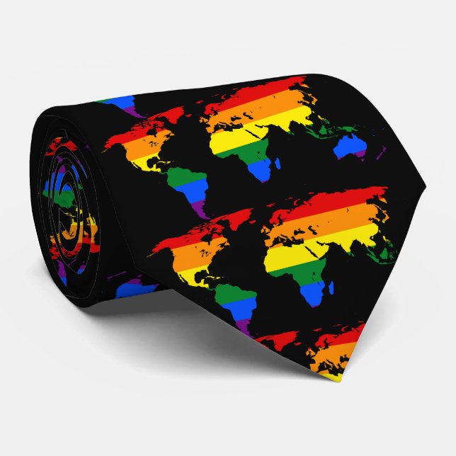 Corbata Mapa del cuello del mapa del mundo del arcoiris LG (Enrollado)