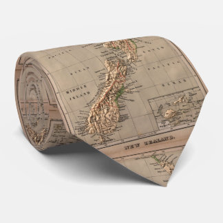 Corbata Mapa físico de Nueva Zelanda del vintage (1880)