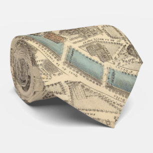 Corbata Mapa pictórico vintage de París Francia (1871)