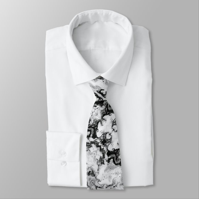 Corbata Marble Black White Moderne Abstract Tie (Atado)