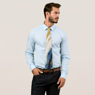 Corbata Marble de hojas de oro y azul de la marina de lujo