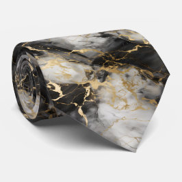 Corbata Marble de lujo blanco, dorado y negro elegante