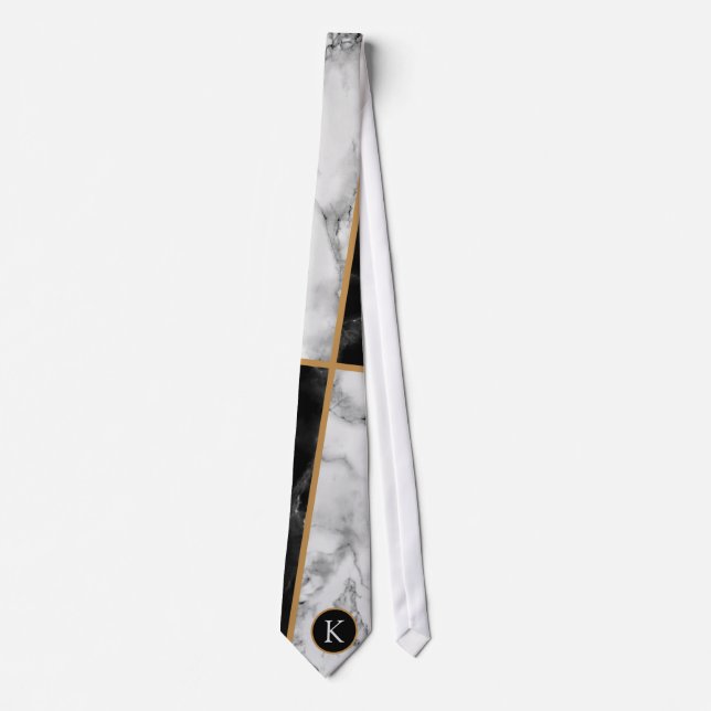 Corbata Marble de verificación blanco y negro de moda - Añ (Anverso)