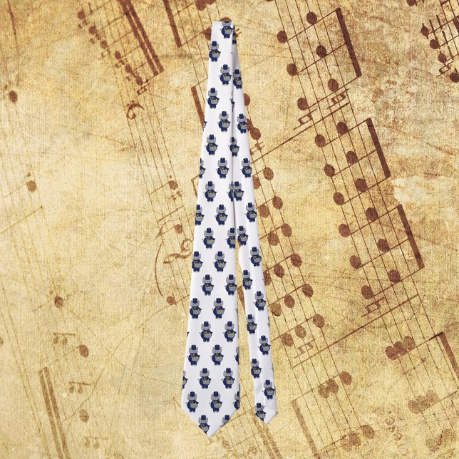 Corbata Marching Band Drumline Cat Navy Blue Gold Pattern (A tie with a pattern of snare drum playing cats wearing navy blue & gold marching band uniform.)
