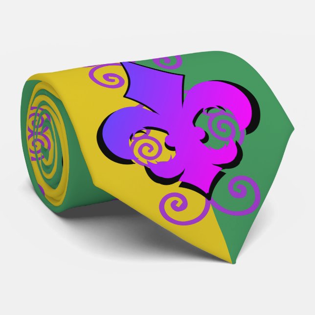 Corbata Mardi Gras Fleur-de-Lis (Enrollado)