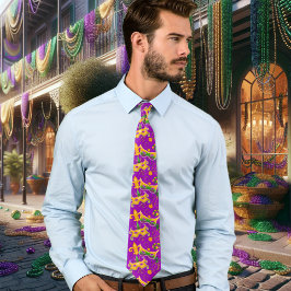 Corbata Mardi Gras Mask Fleur de Lis Bebidas King Cake