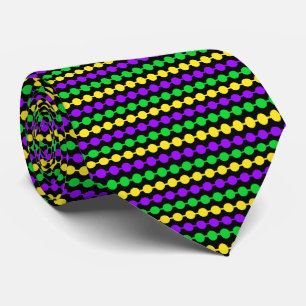 Corbata Mardi Gras Verde, Amarillo, Purpura Cuentas en Neg