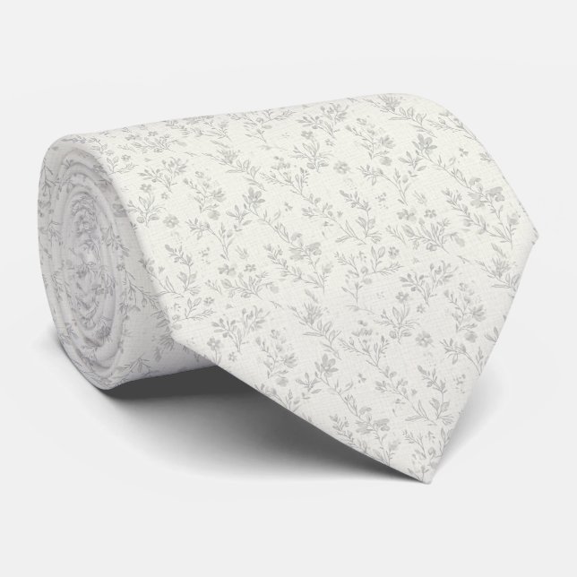 Corbata Marfil Sutil Floral (Enrollado)