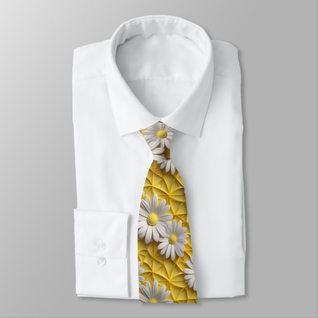 Corbata margaritas 3d blancas y amarillas (Atado)