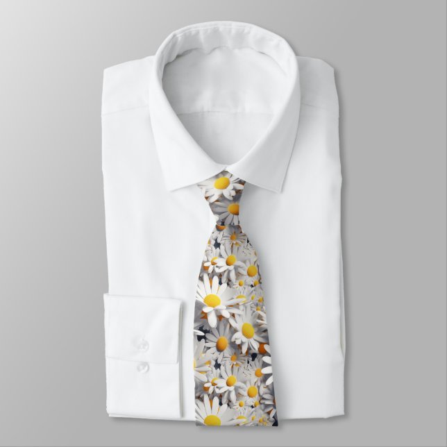 Corbata Margaritas 3d blancas y amarillas (Atado)