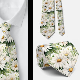 Corbata Margaritas Blancas Acuarela Floral