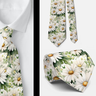 Corbata Margaritas Blancas Acuarela Floral