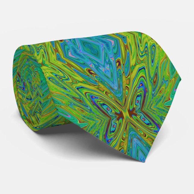 Corbata Mariposa abstracta azul y chartreuse alucinante (Enrollado)