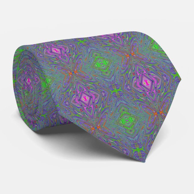 Corbata Mariposa abstracta trippy morada, naranja y verde (Enrollado)