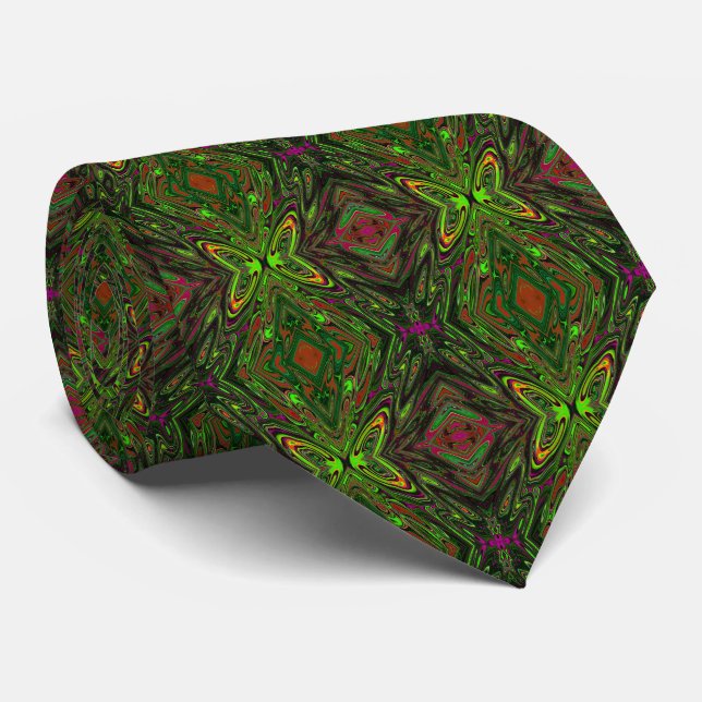 Corbata Mariposa abstracta verde lima retro alucinante (Enrollado)