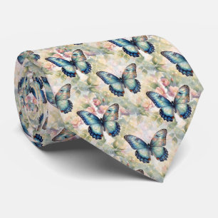 Corbata Mariposa Blue Morpho Floral Botánico Acuarela