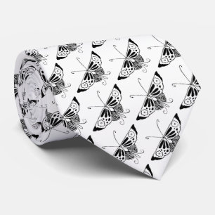 Corbata Mariposa Deco estilizada - blanco y negro