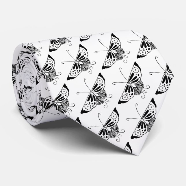 Corbata Mariposa Deco estilizada - blanco y negro (Enrollado)
