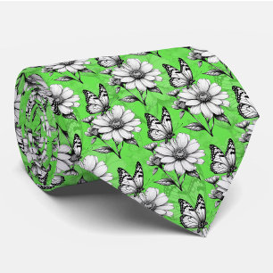 Corbata Mariposa En Diseño Verde De Patrón De Flor