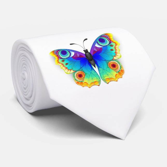 Corbata Mariposa Pavo Real Ojo de Arcoíris (Enrollado)