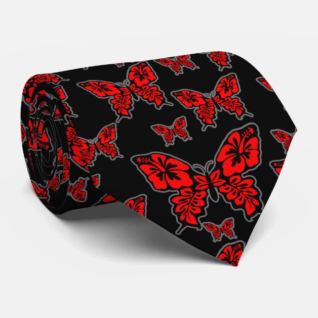 Corbata Mariposa roja y negra en negro (Enrollado)