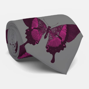 Corbata Mariposa rosa oscuro con fondo gris