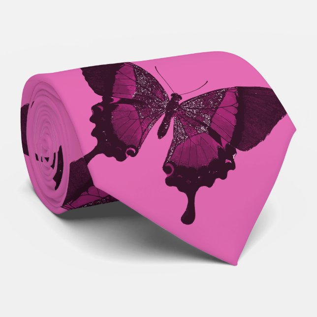 Corbata Mariposa rosa oscuro con fondo rosa rosado (Enrollado)