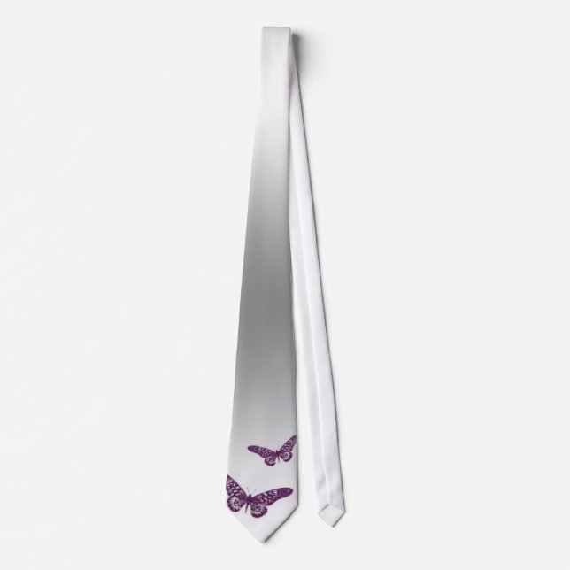Corbata Mariposa Tie Plata Espuma Púrpura (Anverso)