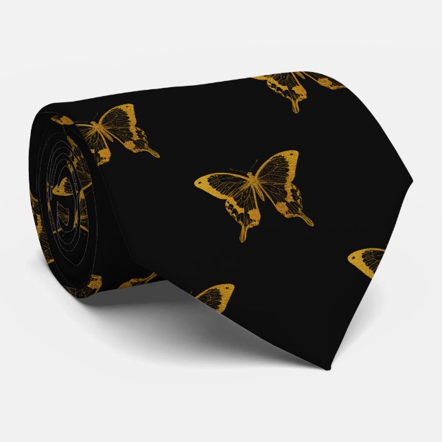 Corbata Mariposas de Relieve metalizado dorado metálico en (Enrollado)