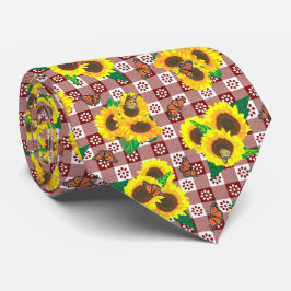 Corbata Mariposas Monarca Sunflower Red Gingham Pattern