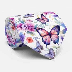 Corbata Mariposas Patrón de Flores Acuarela Coloridas