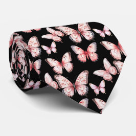 Corbata Mariposas rosadas en el dedo del cuello negro