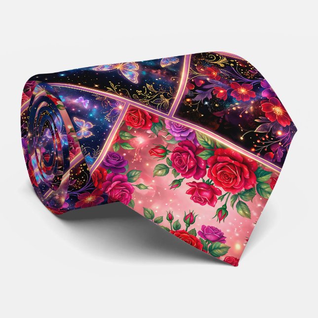 Corbata Mariposas, Sueños Florales y Elegancia Dorada (Enrollado)