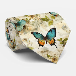 Corbata Mariposas y Flores Vintage Coloridas