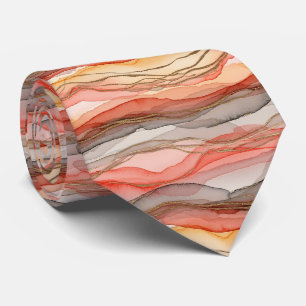 Corbata Mármol Abstracto Dorado Veteado Arcilla Cálida