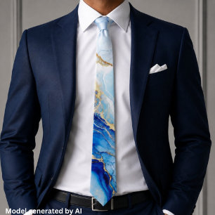 Corbata Mármol Azul Elegante Dorado