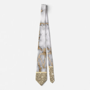 Corbata Mármol Blanco Brillante con Destellos de Oro Elega