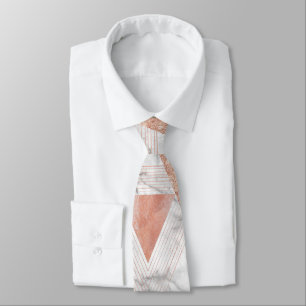 Corbata mármol blanco de moda triángulos de oro rosa geomé