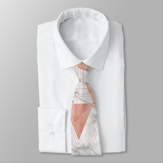 Corbata mármol blanco de moda triángulos de oro rosa geomé (Atado)