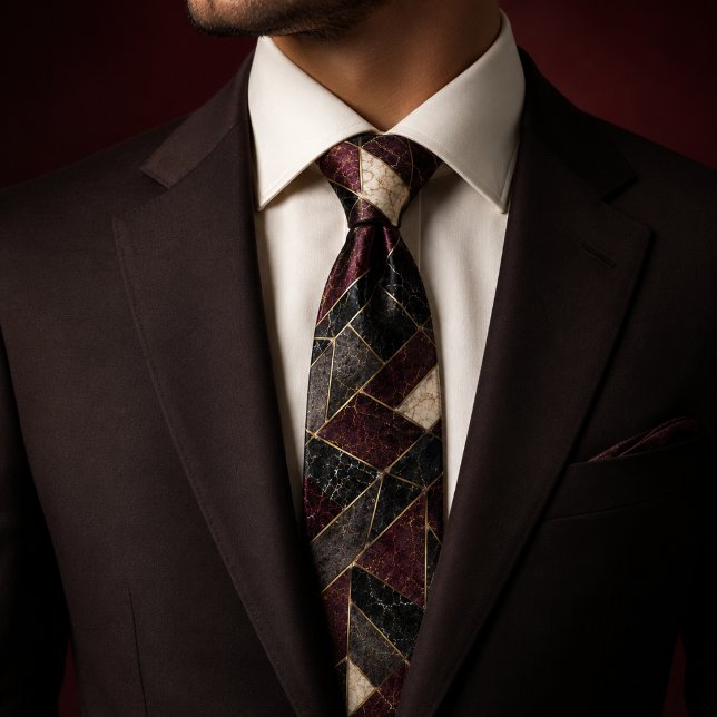 Corbata Mármol Burgundy Cabernet Oro Lujo (Subido por el creador)