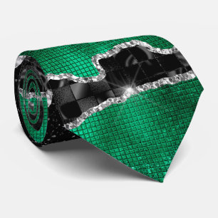 Corbata Mármol de brillo de ágata plateada verde se ve ele