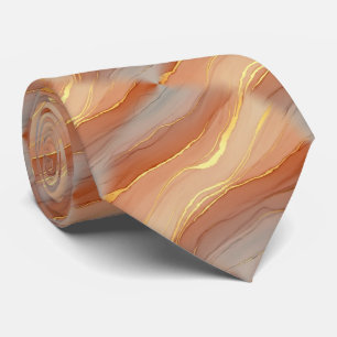 Corbata Mármol de color naranja quemado y taupe suave dora