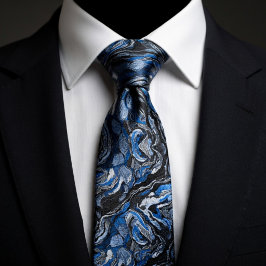 Corbata Mármol de remolino azul y negro elegante