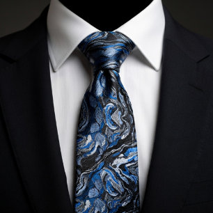 Corbata Mármol de remolino azul y negro elegante